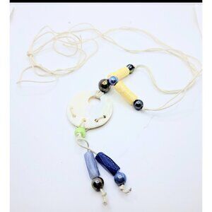 Women's Off White & Multicolor‎ String Bead Medallion Pendant Necklace